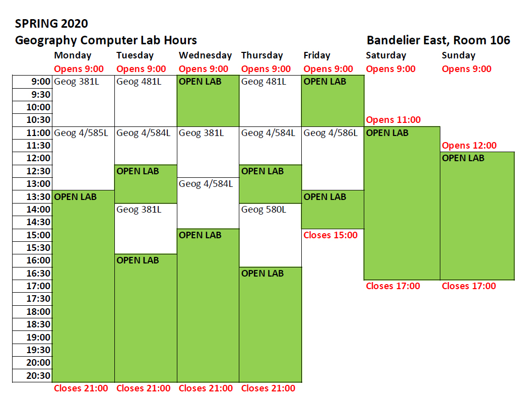 Lab hours schedule